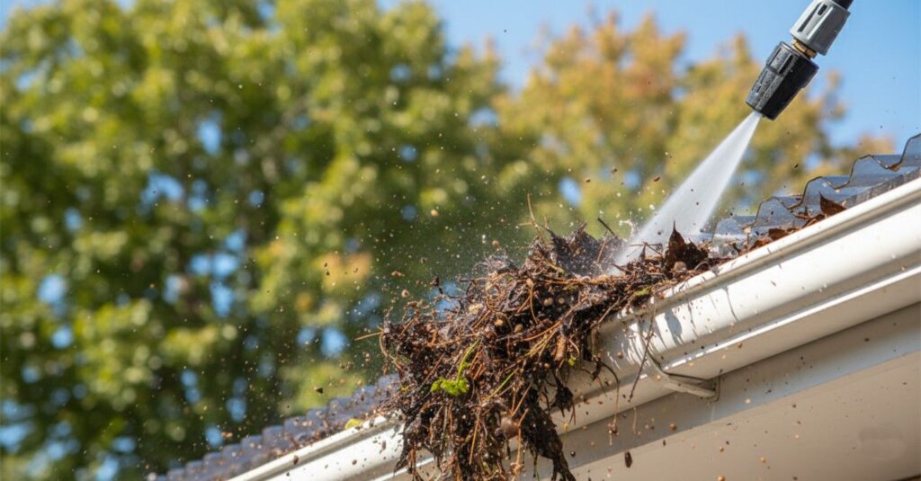 how to clean gutters with pressure washer