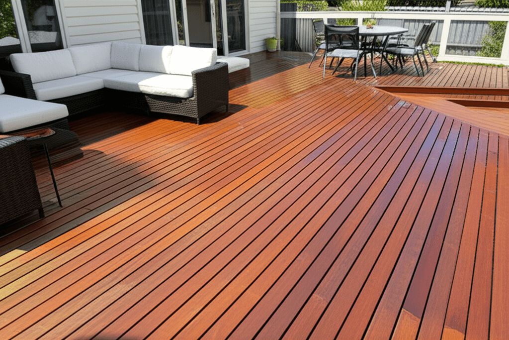 Clean wooden deck in Auckland backyard after professional cleaning