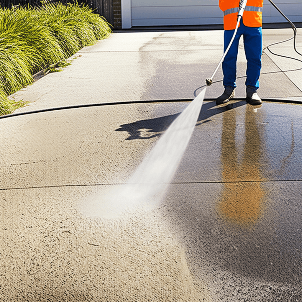 Pressure washing a concrete driveway in Auckland