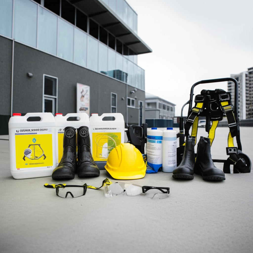 Professional building wash safety equipment and tools used by Auckland exterior cleaning services