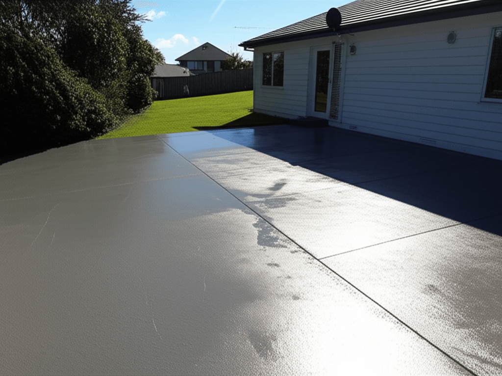 Before and after concrete cleaning result on Auckland driveway