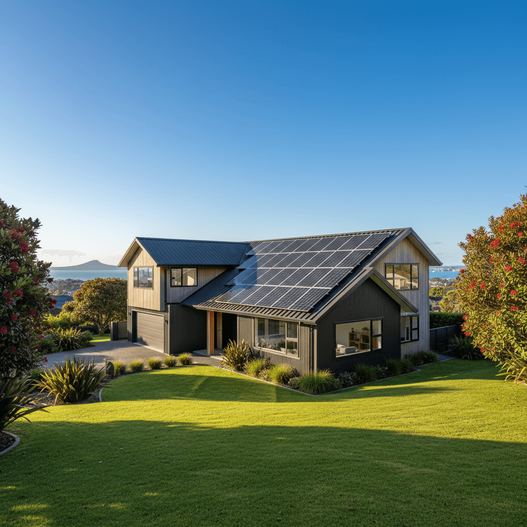 Clean solar panels on an Auckland residential roof in sunny conditions